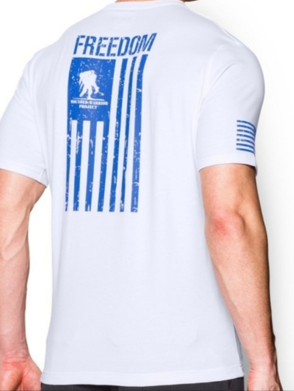Under Armour Freedom Flag Tshirt Size 2X Loose White Blue Wounded Warriors